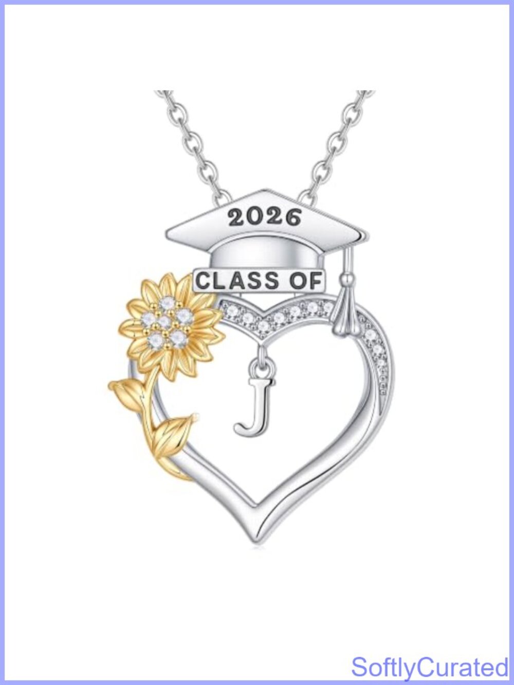 14K White Gold Plated Sunflower Necklace Cubic Zirconia Graduation Gift